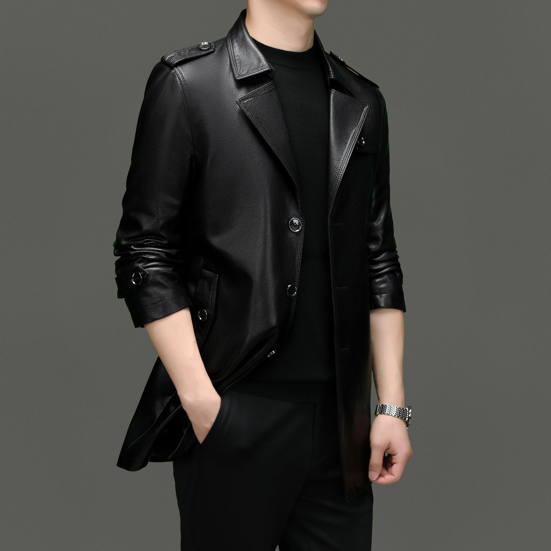 

Осень и зима Новый стиль бархатное утолщенное длинное пальто из натуральной кожи мужское пальто с воротником из овчины мужская кожаная ветровка куртка 4XL