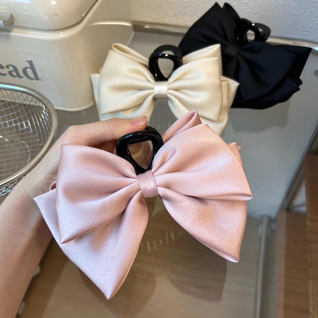 Large Double sided Bow Clasp Clip Korean Fashion Hair Crab  Satin  Hair Shark Clip Back Head Spoon Hair Clip