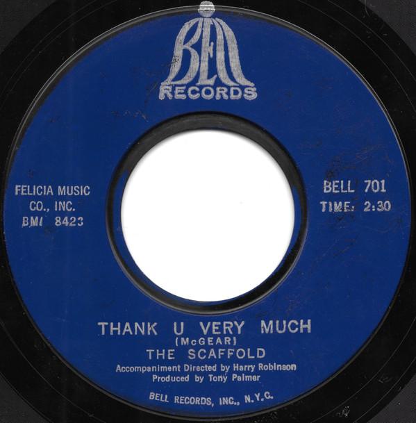 

7inch Record SCAFFOLD - Thank U Very Much BELL701 Bell Records 1967 US Rock Used