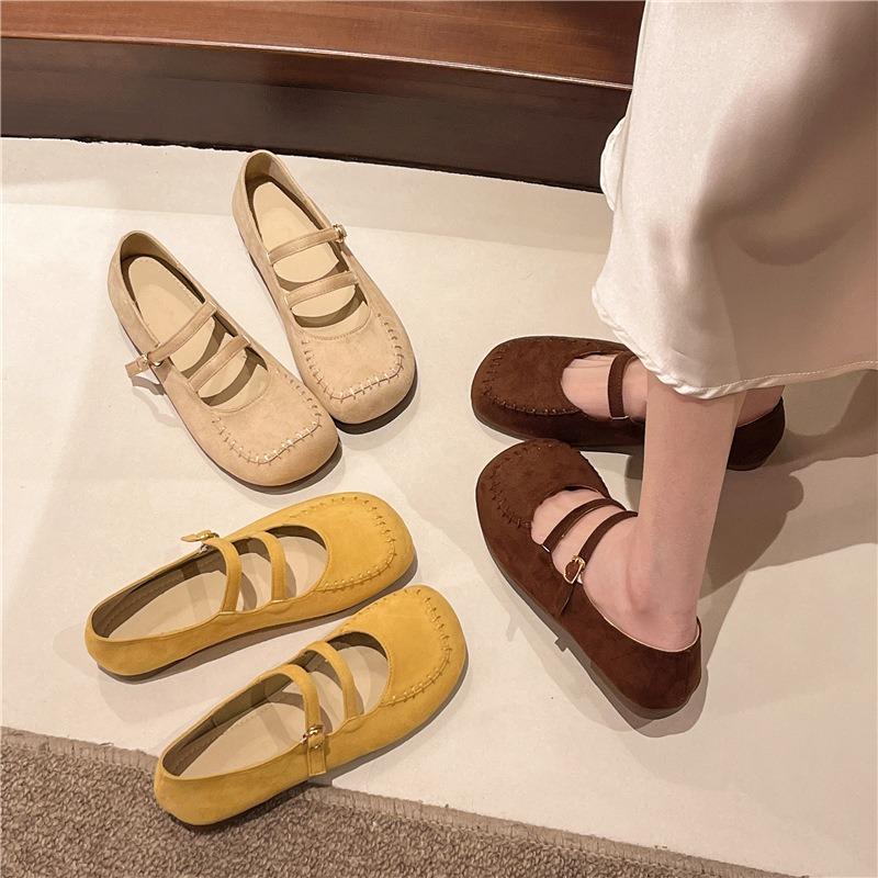 Flat bottom one-word buckle with square head Mary Jane shoes women's spring new versatile ballet shoes
