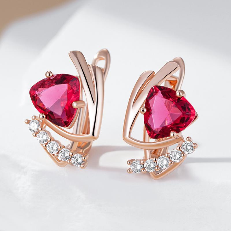 Sparkling Purple Natural Zircon English Earrings For Women Fashion Rose Gold Color Vintage Party Daily Jewelry