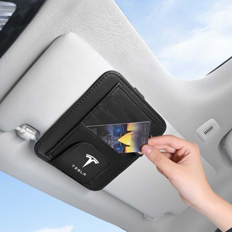 Car Sun Visor Organizer Storage Bag Card Sunglasses Clip For Tesla Cybertruck Roadster Coil SpaceX Highland Modele 3 S X Model Y