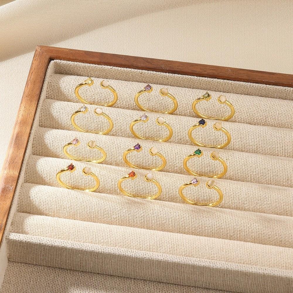 Gold Zirconia Birthday Rings Colorful Cubic Fashion Jewelry Trendy Opening Rings  Special Occasions