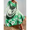 Elegant Plus Size Floral Maxi Dress - Long Sleeves, Crew Neck, Stretch Fabric, Machine Washable - Women's Fashion