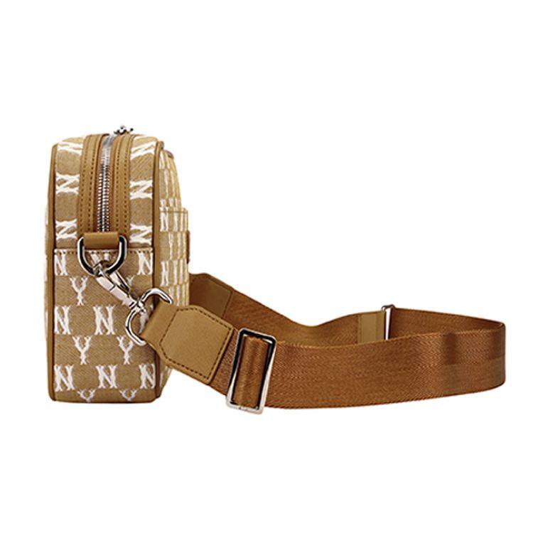 MLB Monogram Series NY New York Vintage All Over Print Fabric Shoulder Bag Women Shoulder Bag Khaki 32BGDC111-50B