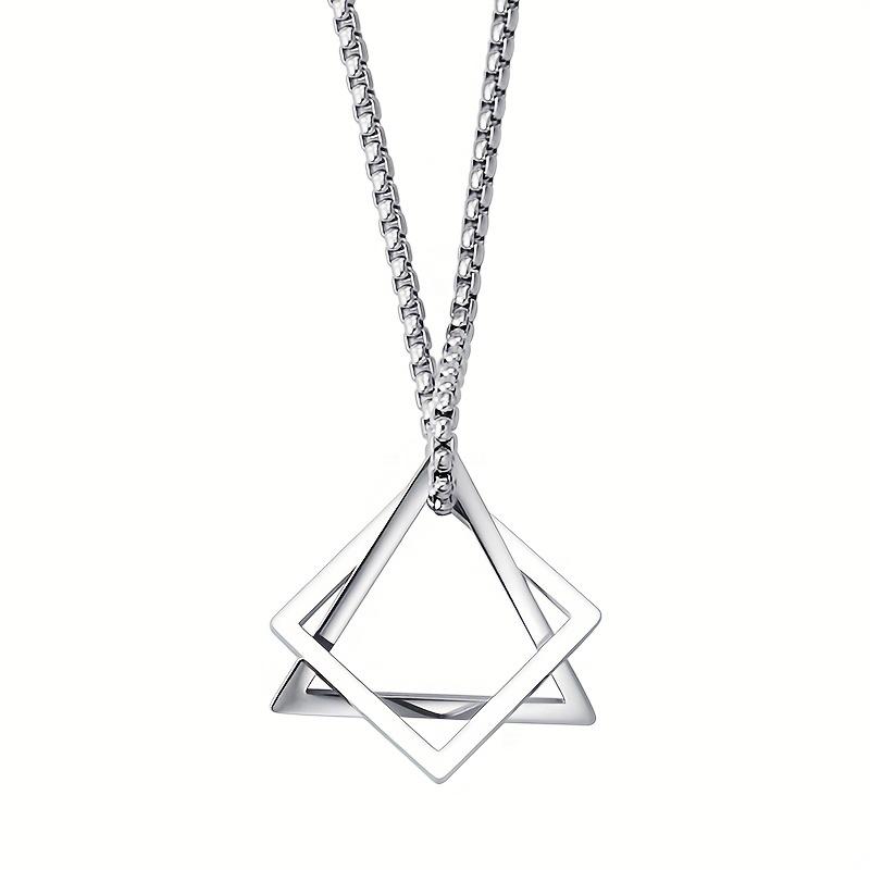 Stainless Steel Geometric Pendant Necklace for Men, Hip-Hop Style Fashion Accessory Couple Gift