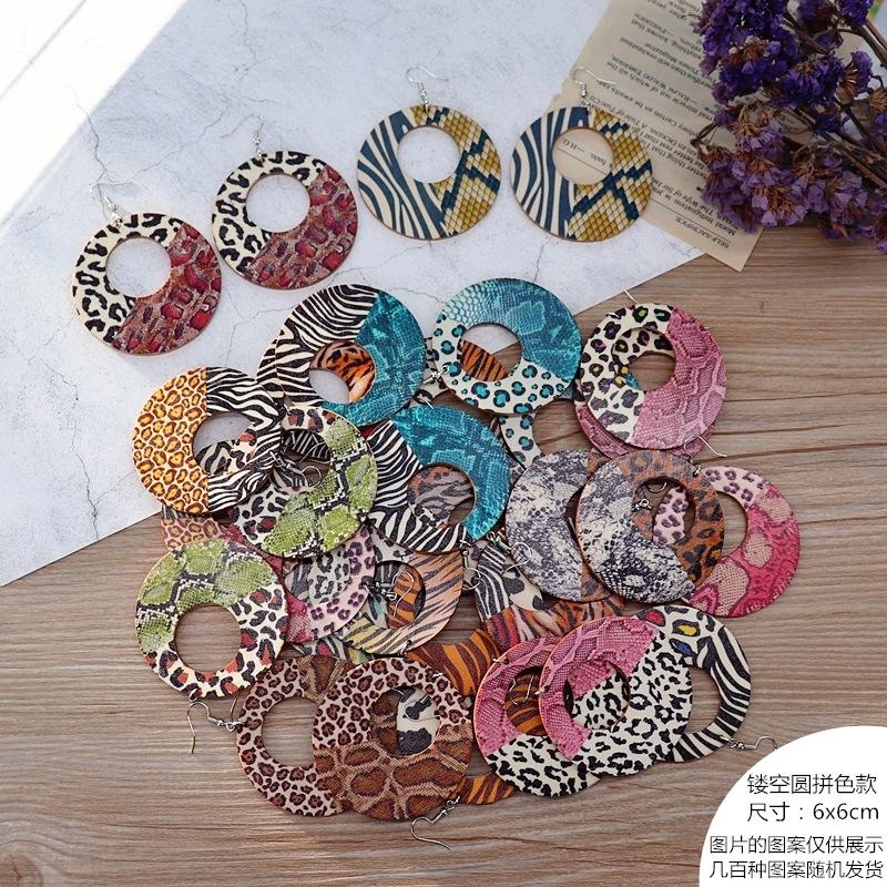 Bohemian vacation style wooden earrings retro personality exaggerated print earrings femininity long earrings