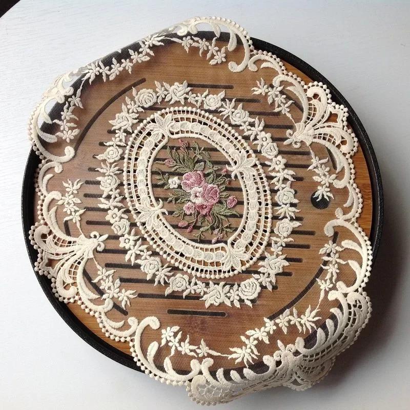 Oval Lace Embroidered Coaster Bedroom Study Kitchen Cup Table Mat Food Fruit Plate Cover Cloth Home Decor Kitchen Supplies