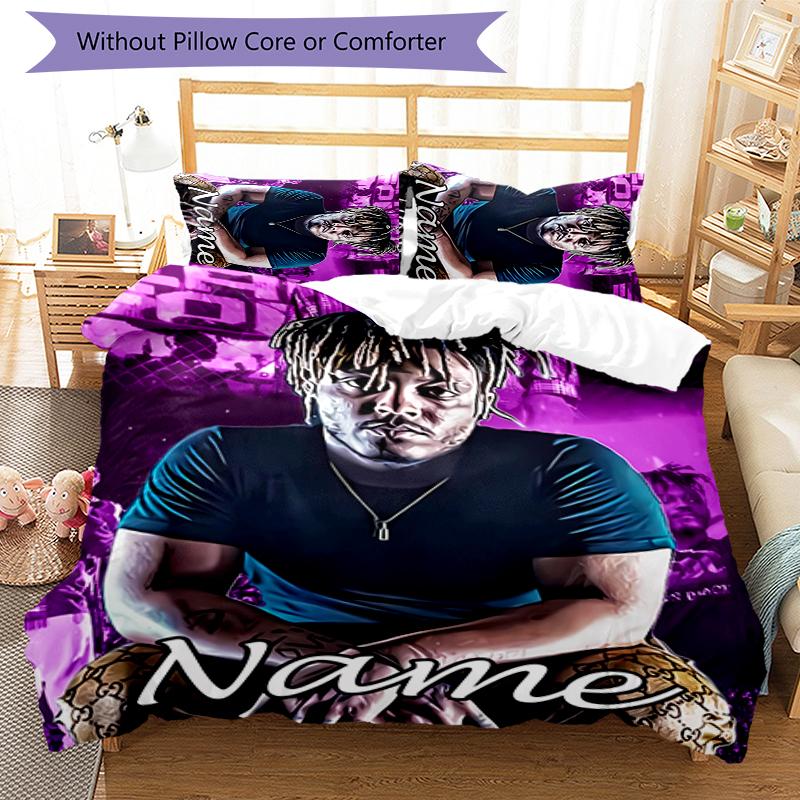3pcs Custom Name Cartoon Juice WRLD Bedding Set Duvet Cover Closure Includes 1 Duvet Cover & 2 Pillowcases for All Seasons Bedroom Decor
