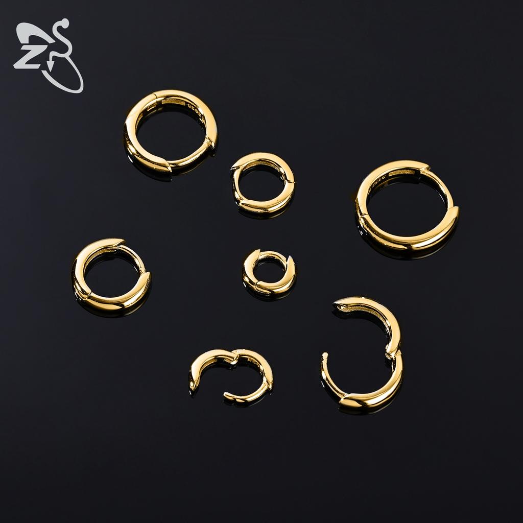 ZS 1 PC Gold Color 925 Sterling Silver Hoop Earring For Women Girls 4-10MM Round Earrings Helix Cartilage Rook Piercings Jewelry