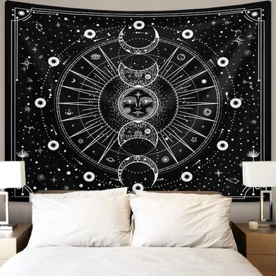 1pc Vibrant Psychedelic Sun and Moon Tapestry, Used for Bedroom Decoration with Black and White Mandala Pattern Wall Hanging
