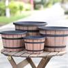 Pot de fleurs Style Tonneau Rustique Pots de Plantes avec Trous de Drainage Intégrés 8" Finition Inspirée du Plastique Marron Pot de Fleurs Extra-Large Épais pour Patio Jardin