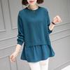 Autumn Winter Women Fashion Round Neck Fake Two Piece Knit Sweater Long Sleeve Loose Pullover Casual Top