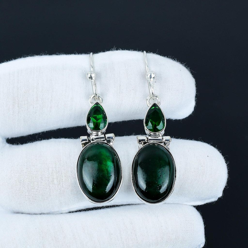 Green Labradorite And Green Tourmaline Gemstone Earring, 925 Sterling Silver Earring Beautiful Earring Birthday Earring Gifts For Christmas