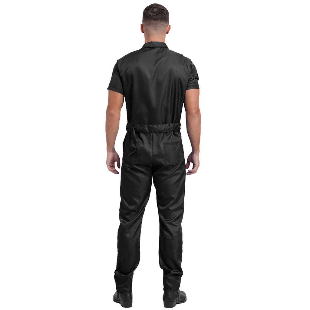 Mens Durable Coveralls Short Sleeve Zipper Front Multi-Pocket Workwear Overalls