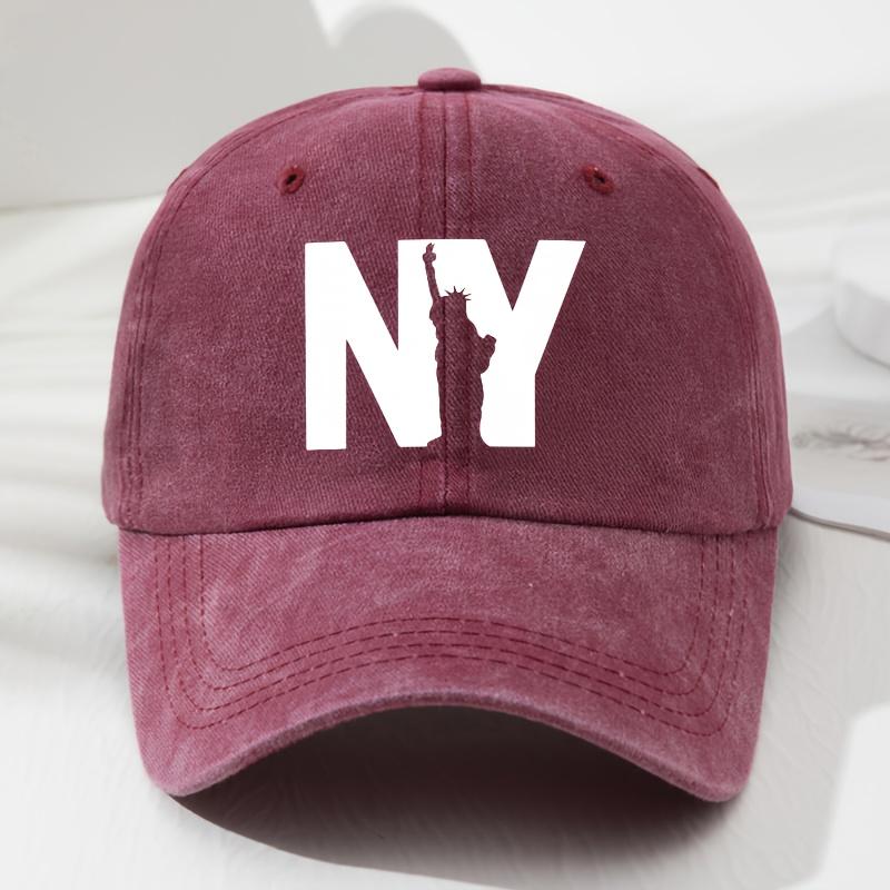 Unisex NY Goddess print soft top baseball cap, retro adjustable outdoor hat, suitable for sports, fishing, and hiking