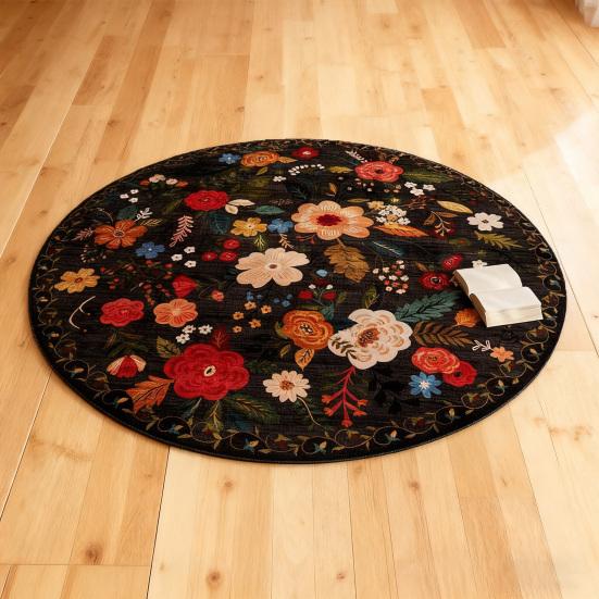 Tapis de Fleurs Absorbant Sèche Rapidement Rond Moelleux Floral Tapis de Sol Lavable Antidérapant Décoration Salon Chambre Salle de Bain Tapis