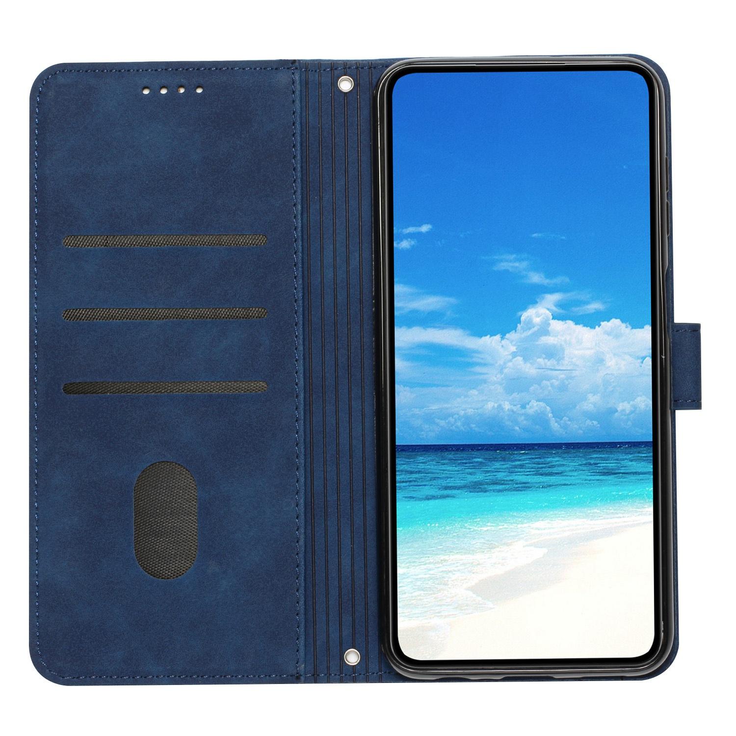 

For iPhone 16e Case PU Leather Wallet Phone Cover Smile Love Heart Pattern Sapphire