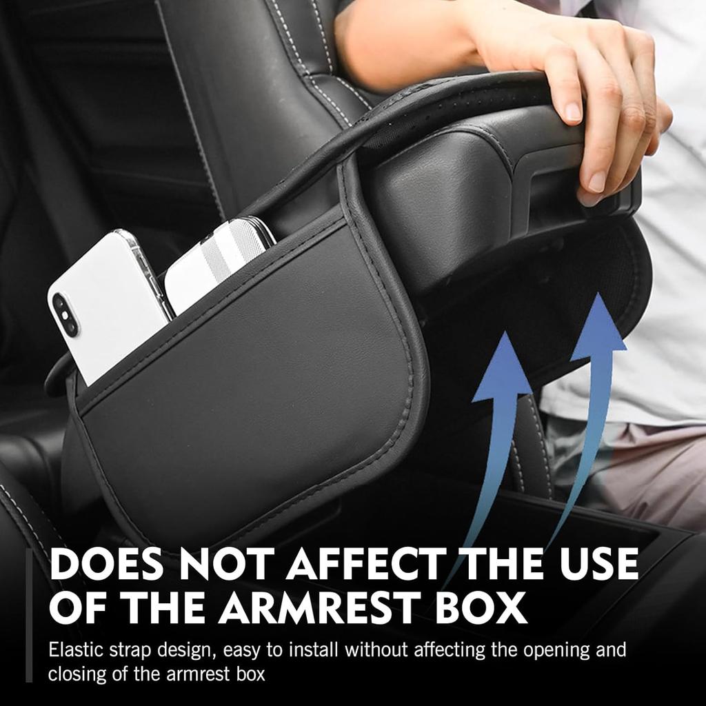WZP Car Center Console Cover, Leather Arm Rest Cover with 2 Storage Bag, Console Cover for Car Storage Box Protector, Universal for Sedan SUV Truck