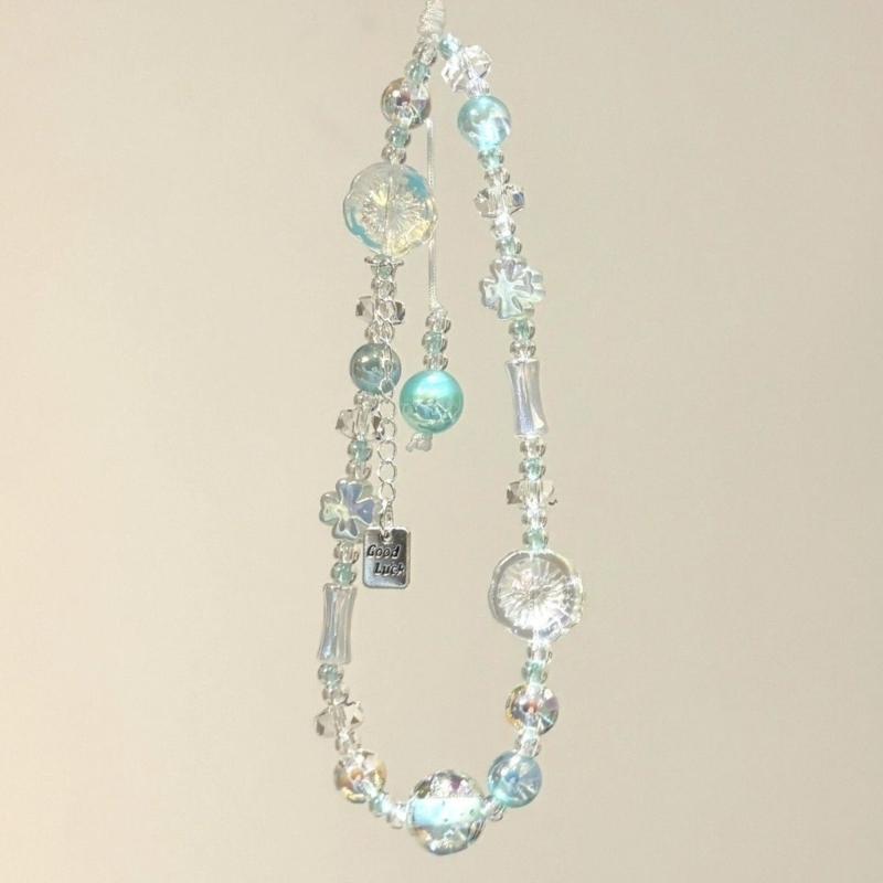 Sweet Clear Star Bead Charm Pendant Chain Phone Strap Pocket Keychain Strap Hangings Decoration for Key Bag Purse