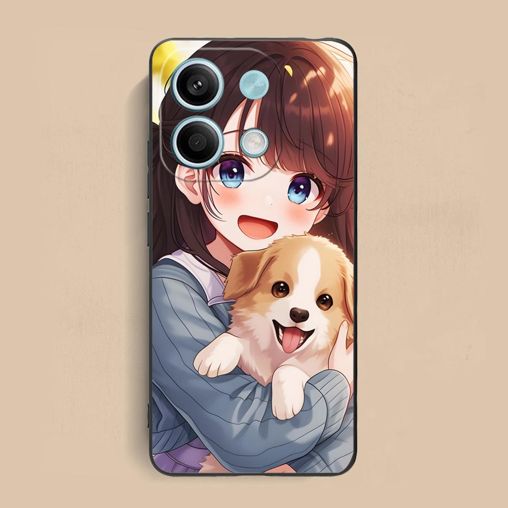 

Girl Dog Puppy Matte TPU Mobile Phone Case for Xiaomi Redmi 15 14 13 12 A5 3 2 1 C Plus 4G 5G Colorful Printing Cover Redmi A1+