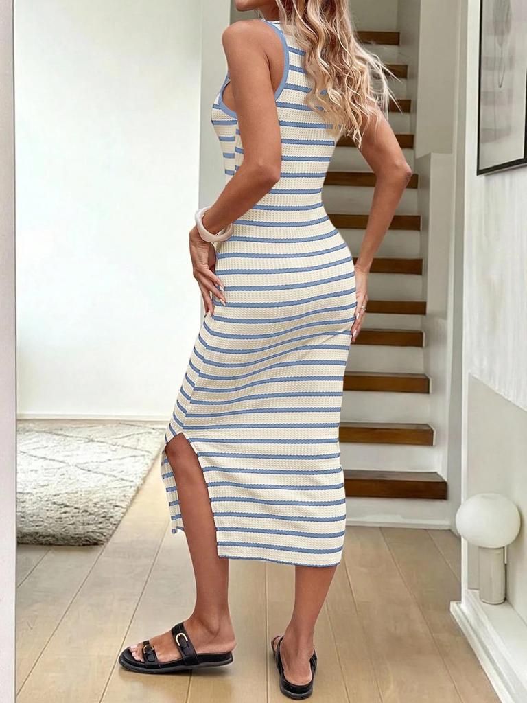 In-Stock New European & American Striped Spring Dress with Round Neck