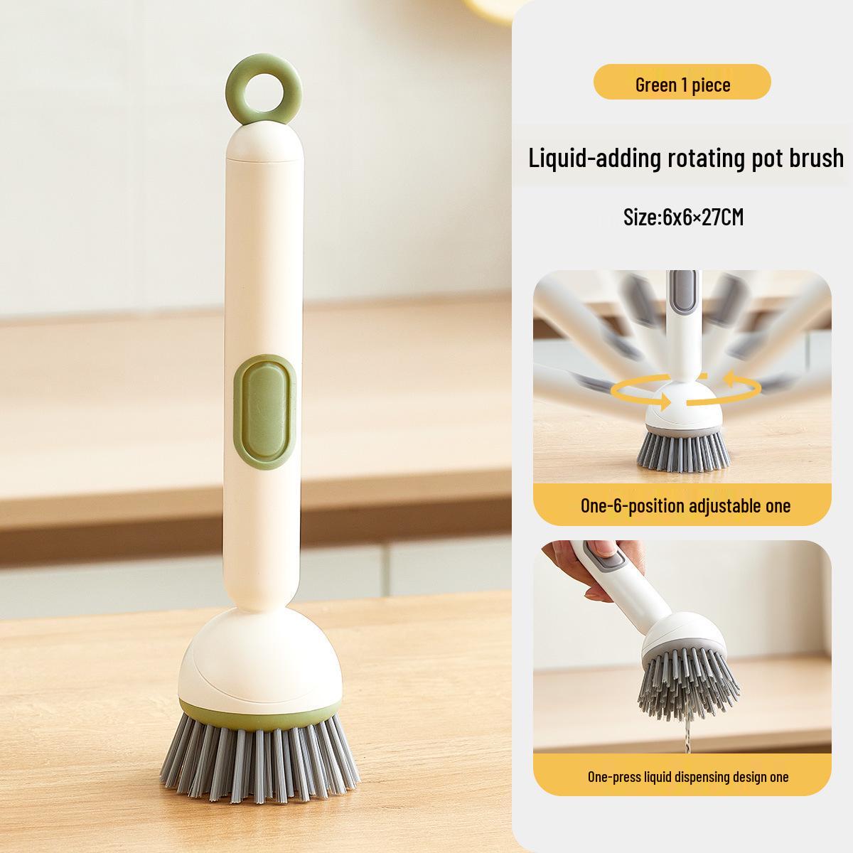 

Long Handle Rotating Dish Brush - Non-Scratch, Non-Stick, Liquid Dispensing Kitchen Cleaner зелёный