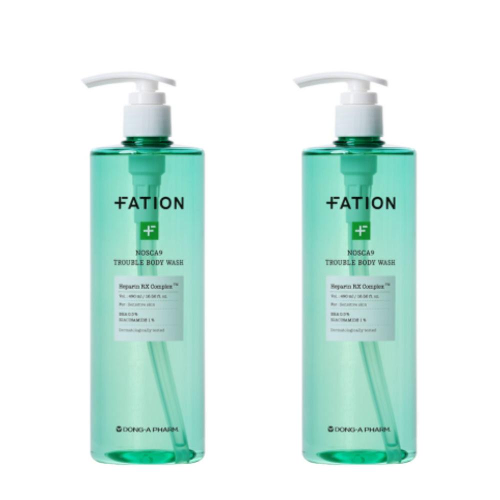 FATION Гель для душа для глубокого очищения тела Nosca9 Duo (490 мл х 2): Успокаивающий гель для душа, очищающий поры, для кожи, склонной к высыпаниям, и чувствительной кожи