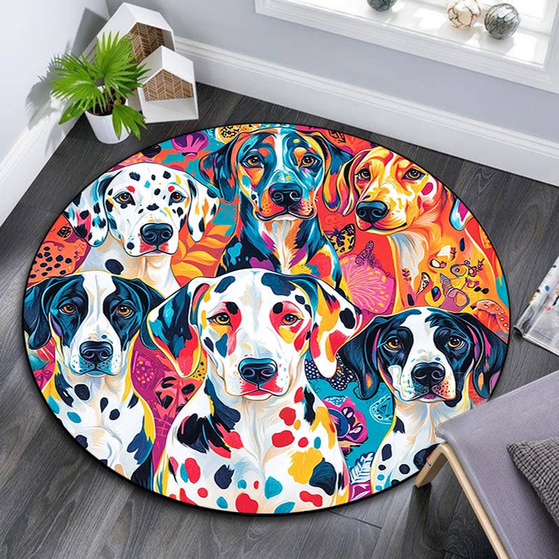 

Colorful Dogs Round Area Rug,Carpet Rug for Living Room Bedroom Sofa Playroom Decor,Non-slip Floor Mat 80cmx80cm