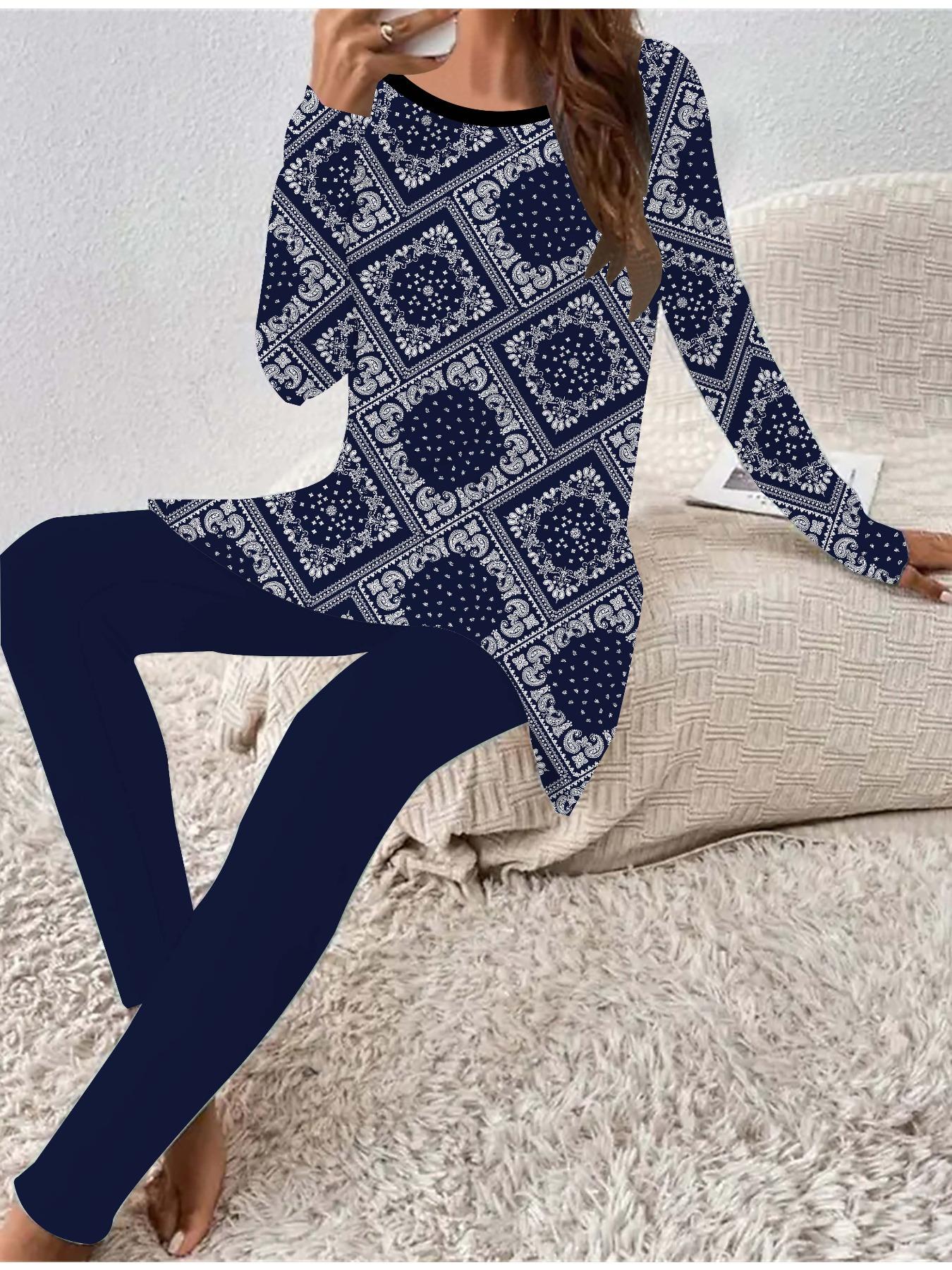 

Евро-американская мода 3D с ретро-принтом женский всесезонный комплект из двух предметов: футболка с длинным рукавом + длинные брюки. Идеальный подарок на Новый год и Рождество 8XL синий