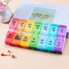 Portable Button-Press Lid Pill Box Weekly Travel Pill Cases Box 14 Grids Pills Container  Men/Women