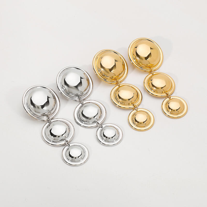 Europe and America Style Exaggerated Geometric Round Earrings for Women Personality Three Layer Smooth Stud Earring Jewelry Gift