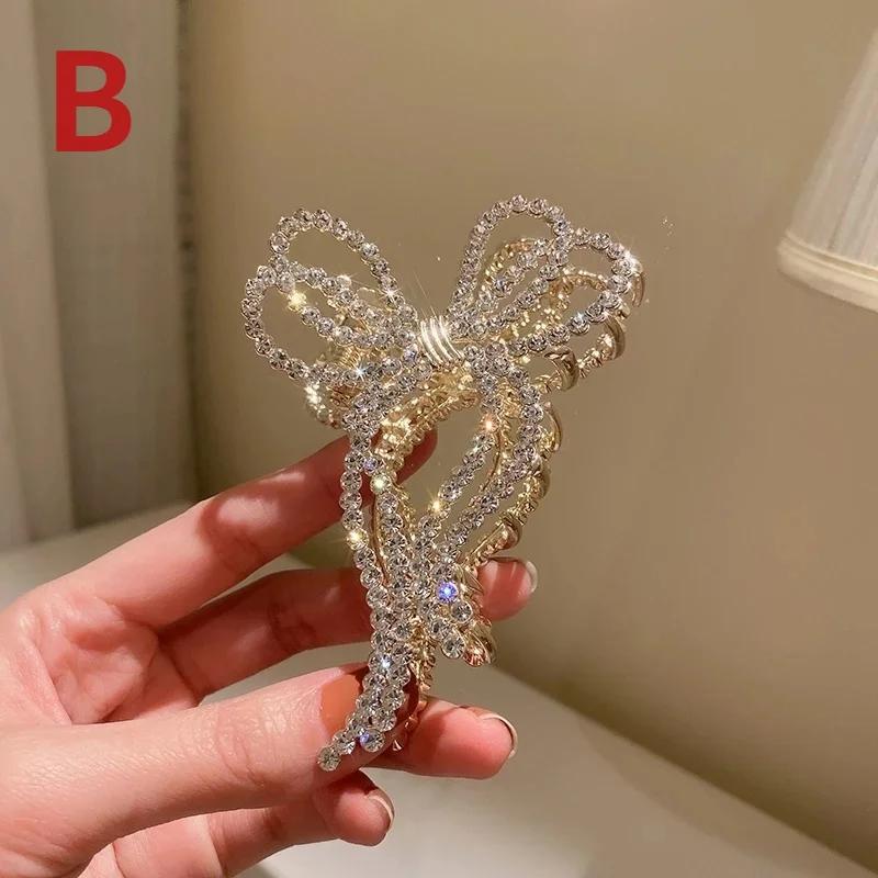New Pearl Hair Claw Set Clip For Women Pearl Bow Hairpins Metal Hair Accessory Geometric Hollow Pincer Barrette Crystal Clip Big