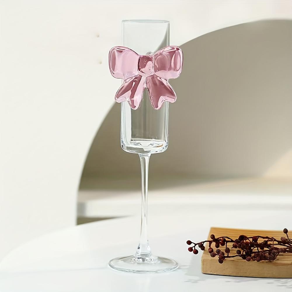 1-pack Creative Pink Bow Champagne Tall Wine Glass Sparkling Wine Glass Suitable for Family Dining Table Outdoor Party Festival