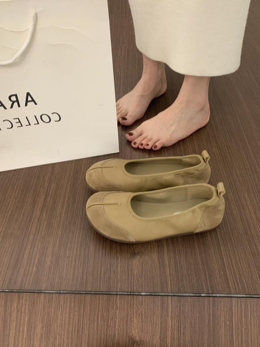 

French flat-soled evening breeze gentle shoes versatile and not tired feet soft leather grandma shoes one foot split-toed ballet single shoes women 40 верблюд