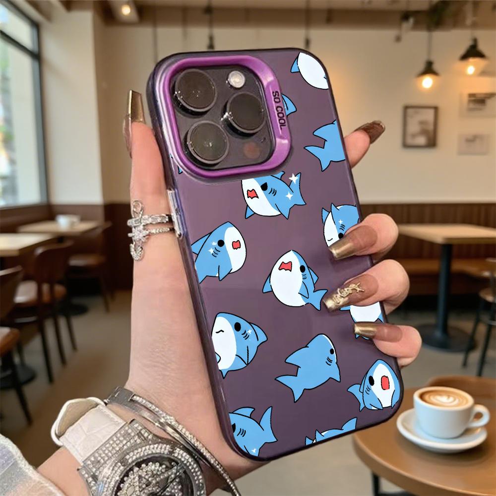 Cute Blue Cartoon Sharks Pattern Shockproof Phone Case for Iphone 16 15 14 13 12 11 Pro Max/Mini Anti-Scratch Premium Hard Cover