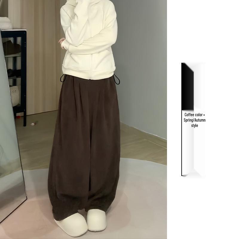 White Chenille Maternity Wide-Leg Pants: Autumn/Winter 2025 Casual Drape with Plus Velvet XL