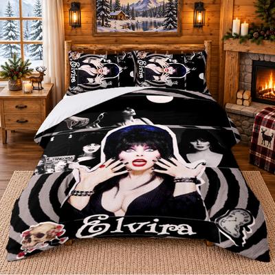 Ropa de Cama con Patrón de Elvira Mistress of the Dark Juego de 3 Piezas Sábana y Fundas de Almohada Para Dormitorio Interior