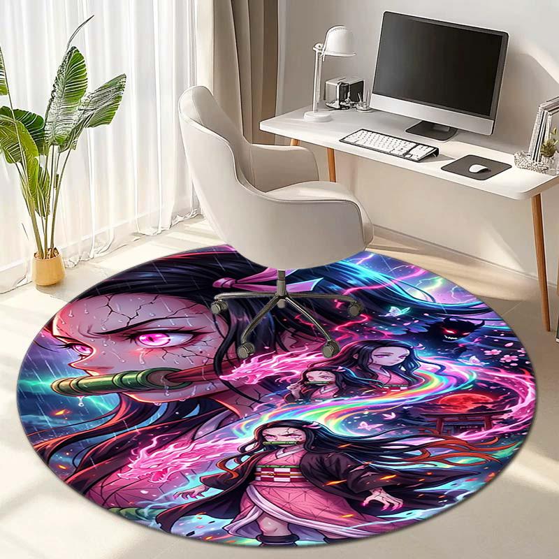 Classic Japanese-style Cartoon Demon Slayer Round Rug, Home Soft Decorative Anti-slip Yoga Mat and Chair Mat, Outdoor Floor Mat Carpet K27