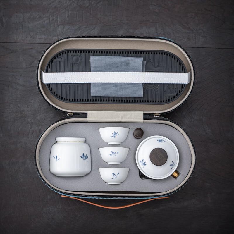 Portable Ceramic Travel Tea Set with Side Handle Pot