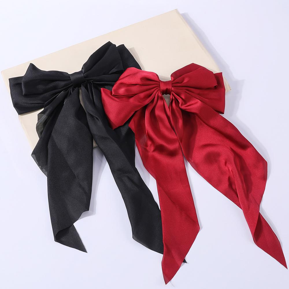 2 Pièces/Ensemble Élégant Nœud Ruban Pince à Cheveux Mode Femme Nœud Uni Satin Épingle à Cheveux Barrettes Filles Pince Queue de Cheval Accessoires pour Cheveux