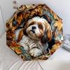 0106 Embossed Leaf Dog  Pattern, Automatic Folding Umbrella, Portable and Foldable Design, 8 Ribs, a Christmas or Birthday Gift.