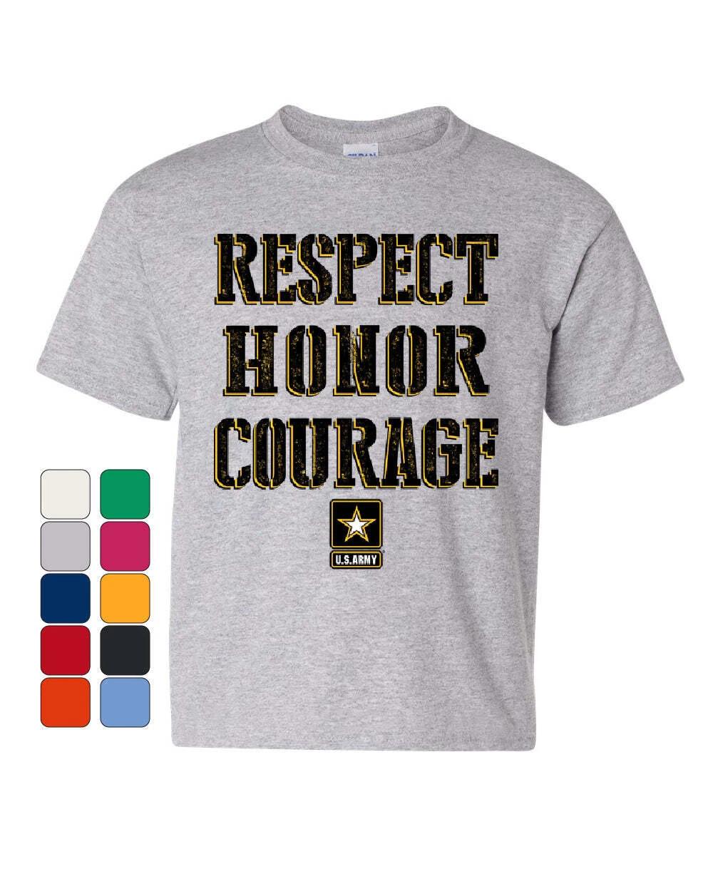 United States Army Youth kids boys T-Shirt Respect Honor Courage U. S. Military Kids Tee 100