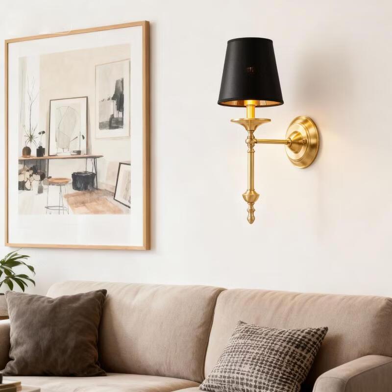 MengPao American Style Copper Wall Lamp with White Fabric Shade