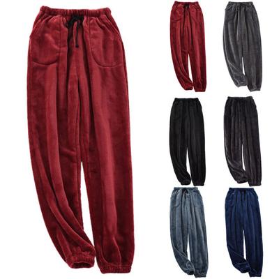 Men Pajama Pants Straight Thicken Cold-proof Soft Stretchy Waist Men Pajama Trousers Homewear Garment