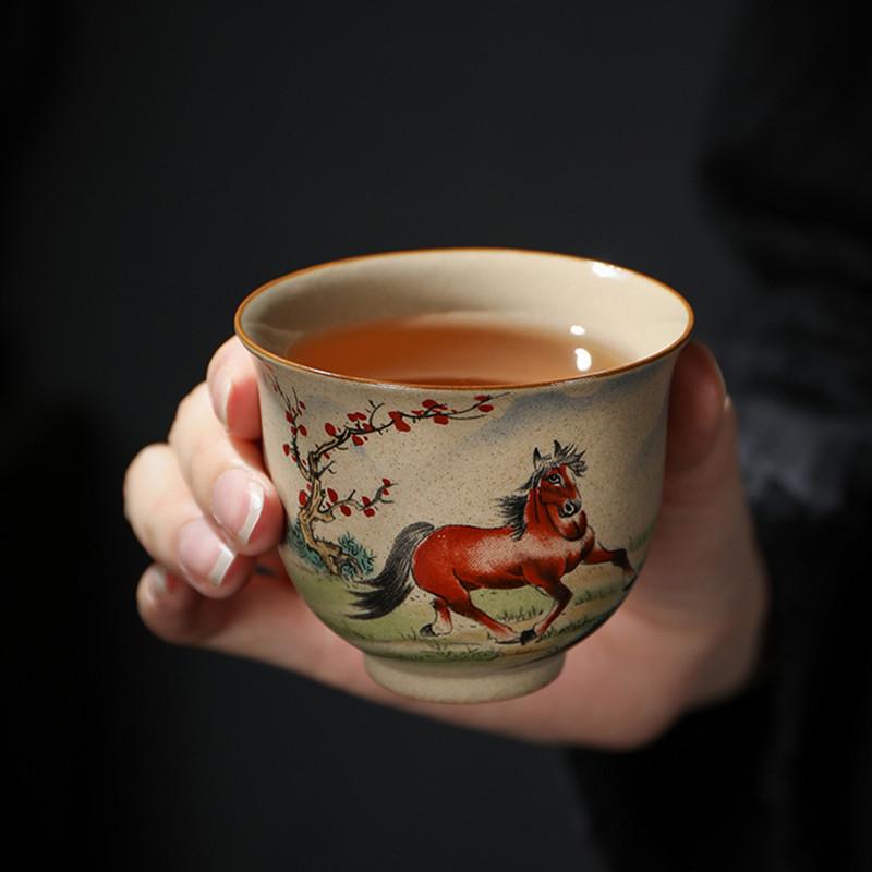 1 stk Kinesisk stjernetegn Keramisk tekopp Håndlaget Vintage Keramikk Tebolle Tesett Mestertekkopp Personlig meditasjonskopp 110ml