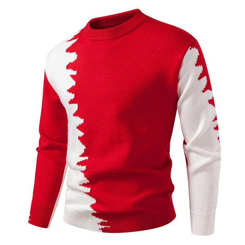 

2026 Autumn Winter Sweater for Men s New Casual Color-blocking Round Neck Long-sleeved Sweater Base Shirt XL красный
