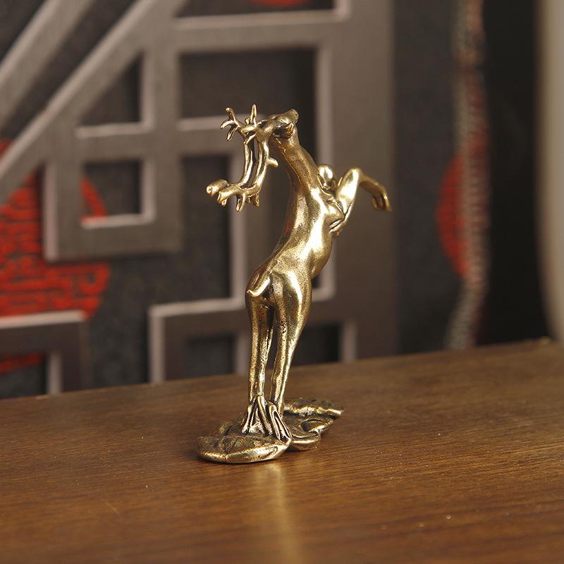 Retro Messing Springender Sikahirsch Kleine Statue Schreibtischornament Tierfiguren Heimdekorationen Handwerkszubehör