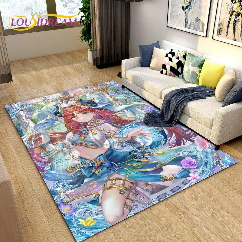 Genshin Impact Game Gamer Cartoon Area Rug,Carpet Rug for Living Room Bedroom Sofa Doormat Decoration, Kids Non-slip Floor Mat