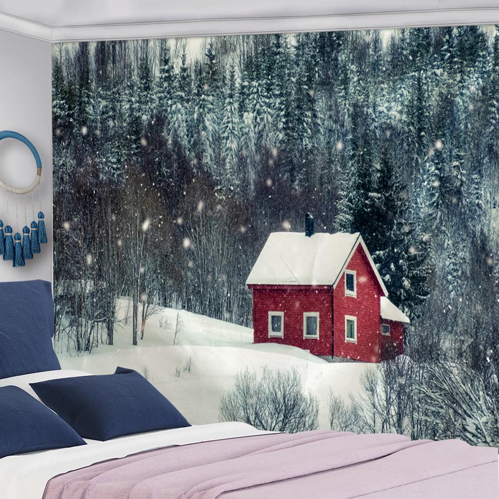 Christmas Snow Scene Tapestry Wall Hanging Art Cartoon Illustration Bohemian Style Bed Curtain Dormitory Home Decor